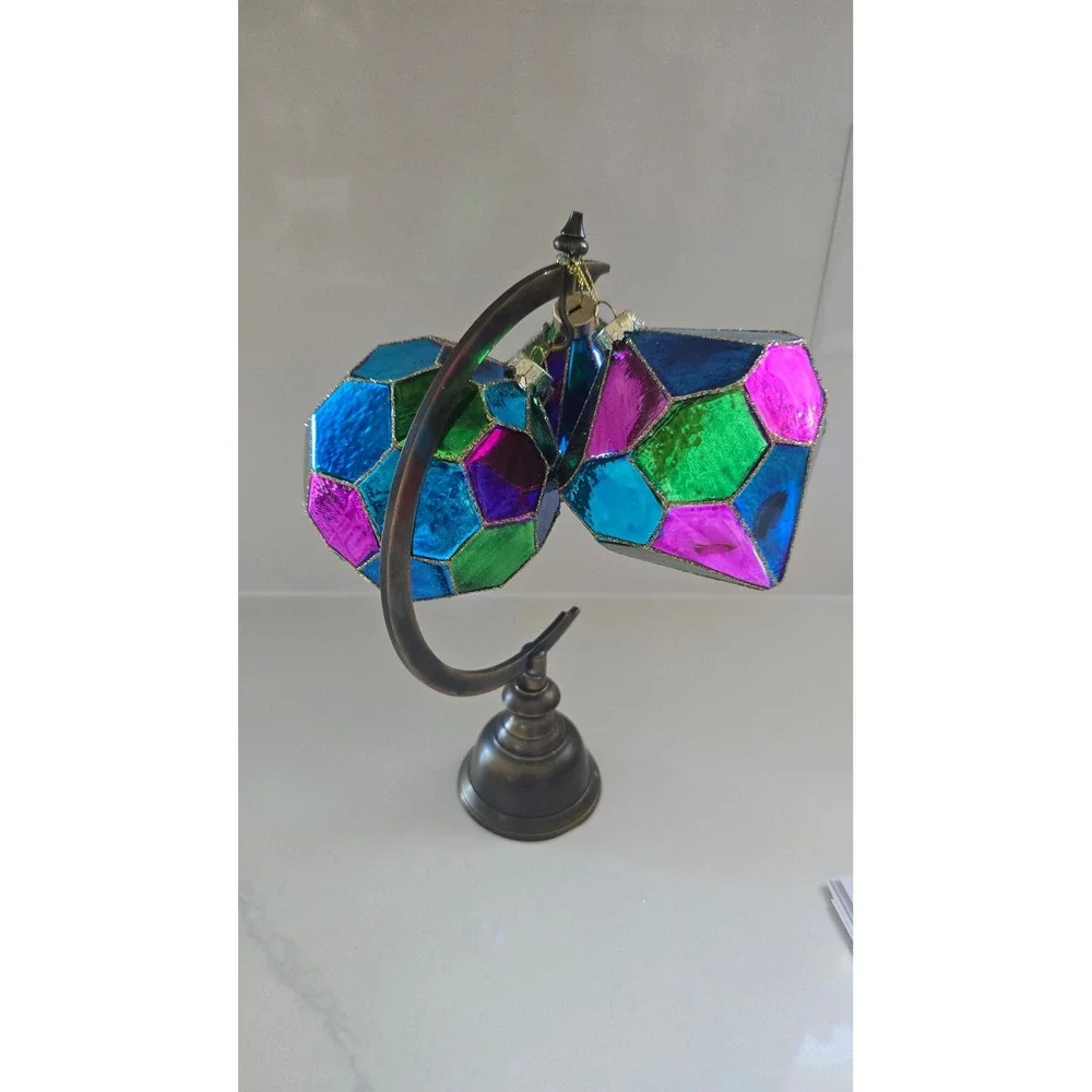 New Kurt Adler Set of 3 Stained Glass Style Geometric Christmas Ornaments